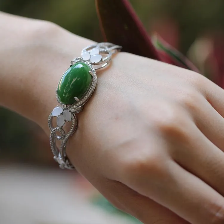 Natural Jade Bracelet Nephrite Silver Bracelet NB151