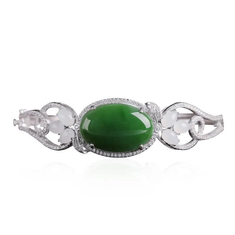 Natural Jade Bracelet Nephrite Silver Bracelet NB151