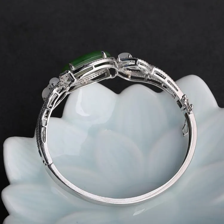 Natural Jade Bracelet Nephrite Silver Bracelet NB151