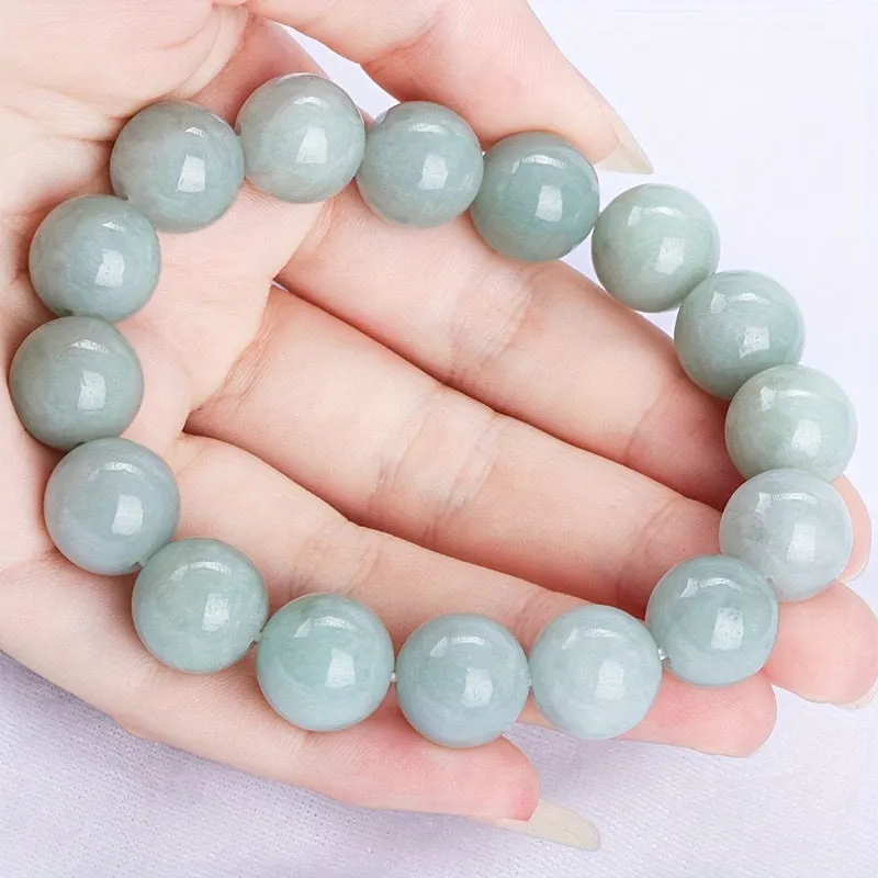 Natural Jade Chalcedony Jade Bracelet, Fashion Simple Bead Bracelet Jewelry Unisex