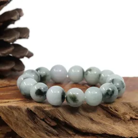 Natural Jadeite Jade Round Blue Green Large Beads Men's Bracelet (14mm)