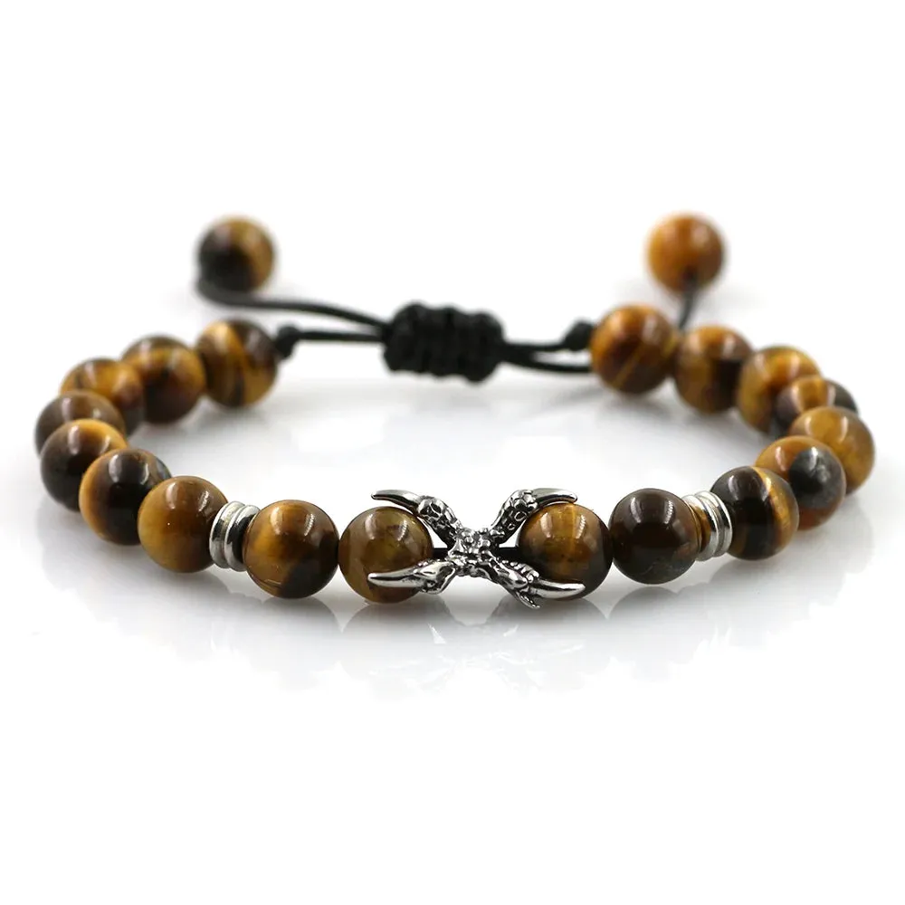 Natural Stone Lava Elastic Bracelet Stainless Steel Animal Owl Goat Charm Beaded Braid Bracelet & Bangle  Jewelry for Men Women