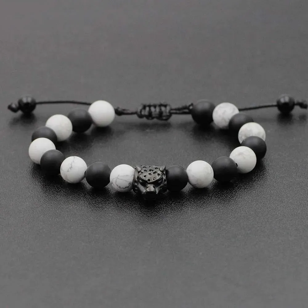 Natural Stone Lava Elastic Bracelet Stainless Steel Animal Owl Goat Charm Beaded Braid Bracelet & Bangle  Jewelry for Men Women