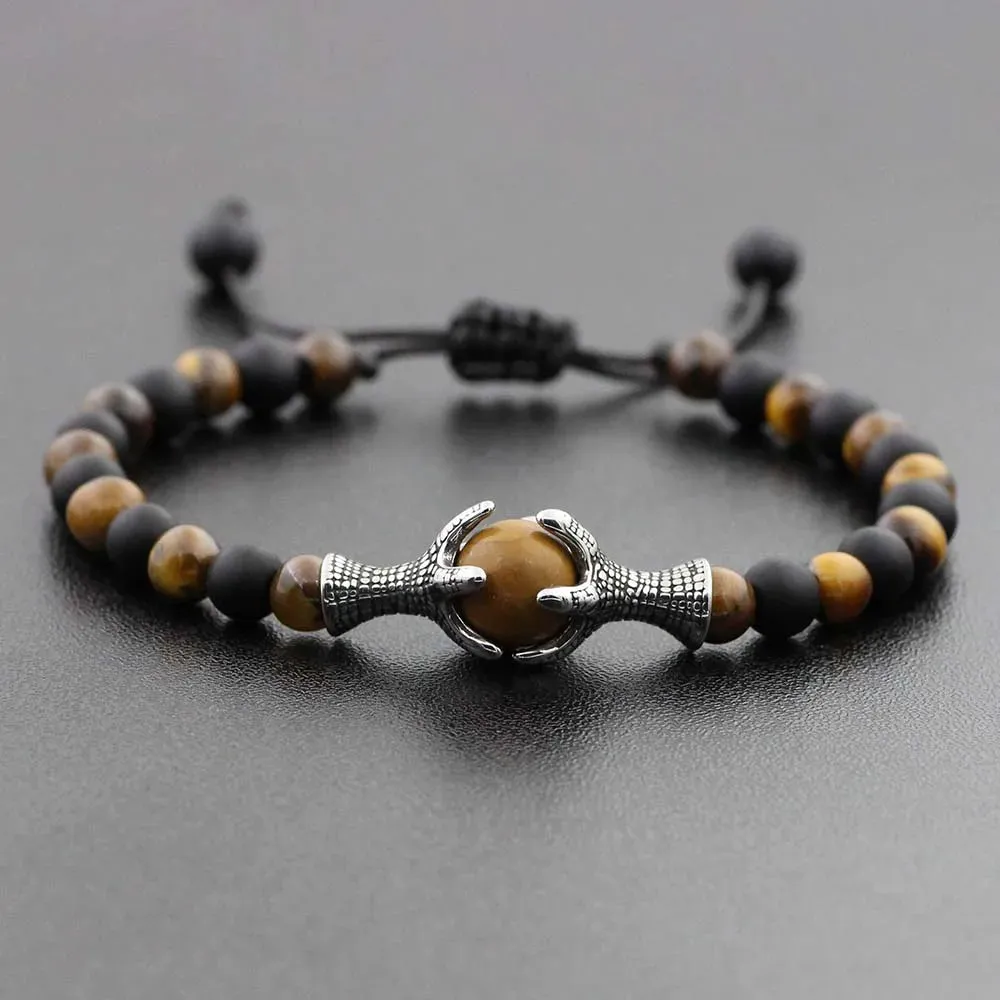 Natural Stone Lava Elastic Bracelet Stainless Steel Animal Owl Goat Charm Beaded Braid Bracelet & Bangle  Jewelry for Men Women