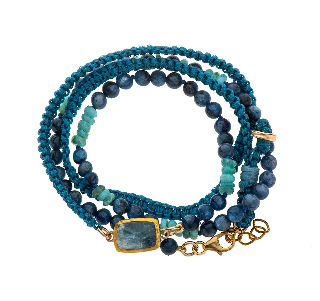 Nava Zahavi Yellow Gold Turquoise, Tanzanite and Aquamarine Bracelet