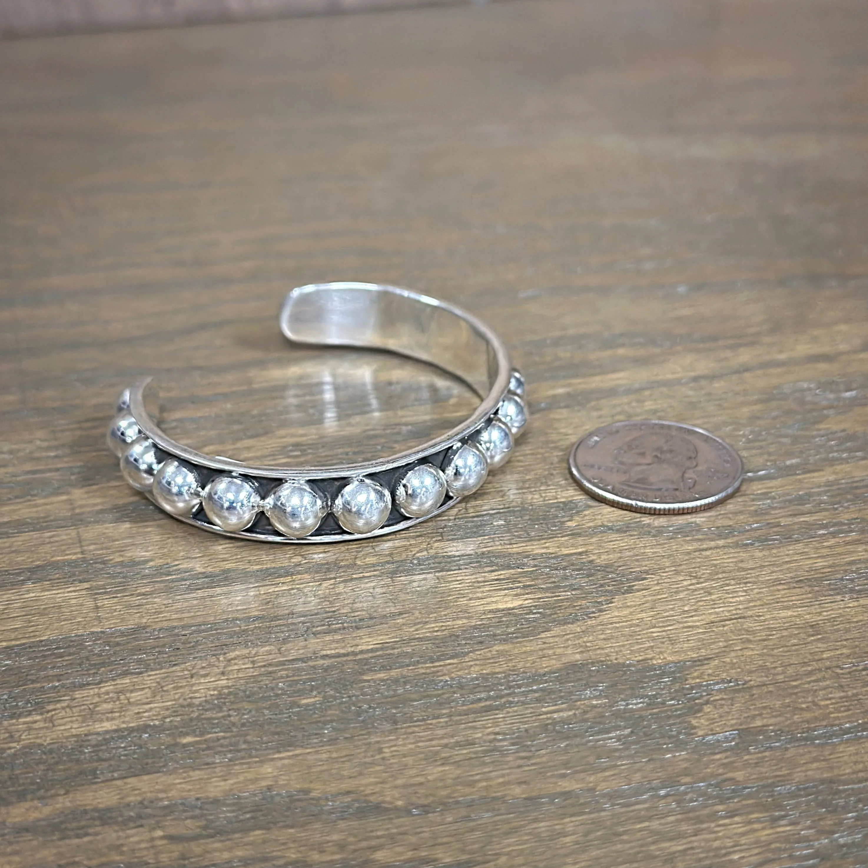 Navajo Made Sterling Silver 8mm Bead Cuff Bracelet (Multiple Sizes Available)