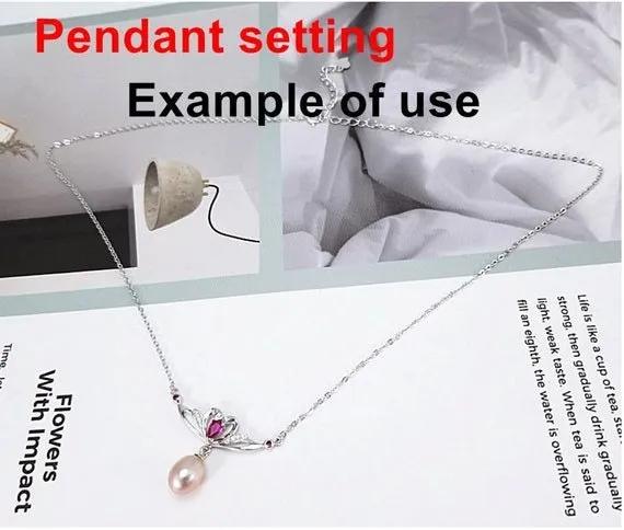 Necklace Pendant Setting Blank with Chain 7mm 1pc 2.3g 925 Sterling Silver Swans Shape Base for 1 Pearl CZ Semi Mount Wholesale Available