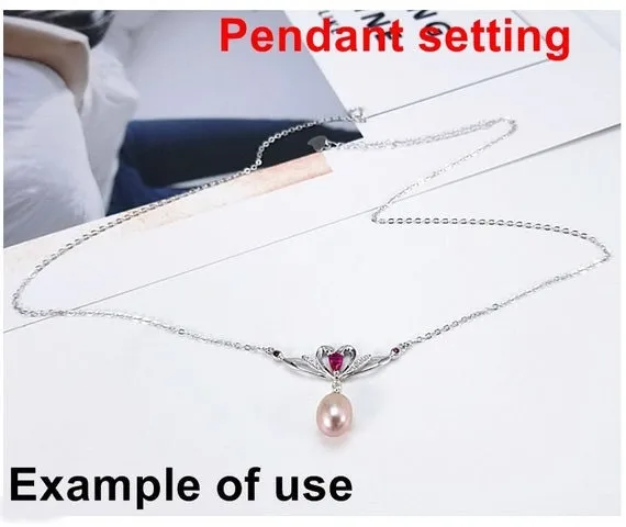 Necklace Pendant Setting Blank with Chain 7mm 1pc 2.3g 925 Sterling Silver Swans Shape Base for 1 Pearl CZ Semi Mount Wholesale Available