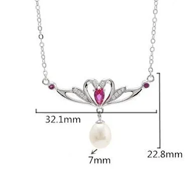 Necklace Pendant Setting Blank with Chain 7mm 1pc 2.3g 925 Sterling Silver Swans Shape Base for 1 Pearl CZ Semi Mount Wholesale Available