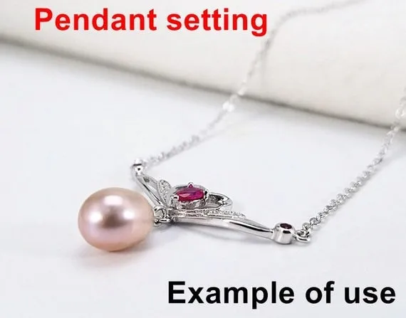 Necklace Pendant Setting Blank with Chain 7mm 1pc 2.3g 925 Sterling Silver Swans Shape Base for 1 Pearl CZ Semi Mount Wholesale Available