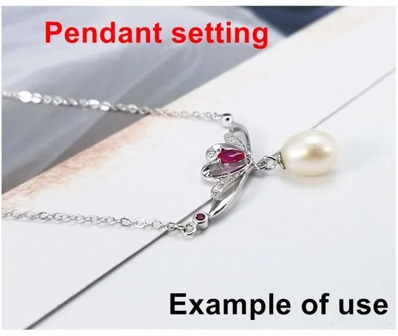 Necklace Pendant Setting Blank with Chain 7mm 1pc 2.3g 925 Sterling Silver Swans Shape Base for 1 Pearl CZ Semi Mount Wholesale Available