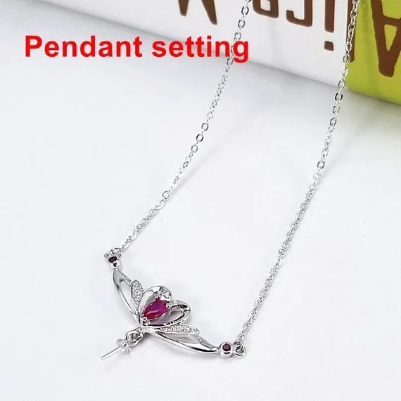 Necklace Pendant Setting Blank with Chain 7mm 1pc 2.3g 925 Sterling Silver Swans Shape Base for 1 Pearl CZ Semi Mount Wholesale Available