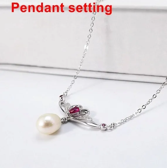 Necklace Pendant Setting Blank with Chain 7mm 1pc 2.3g 925 Sterling Silver Swans Shape Base for 1 Pearl CZ Semi Mount Wholesale Available