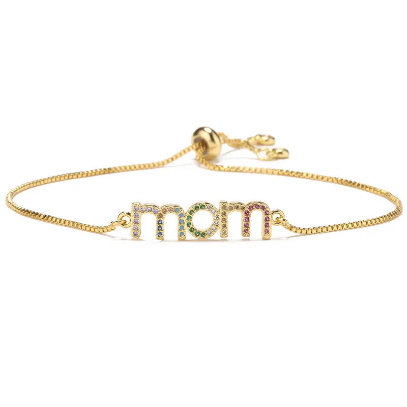 New MOM Charm Brass 18K Gold Plated Zircon Bracelet