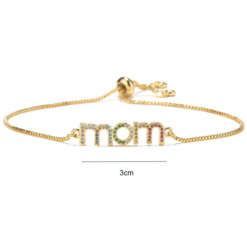 New MOM Charm Brass 18K Gold Plated Zircon Bracelet