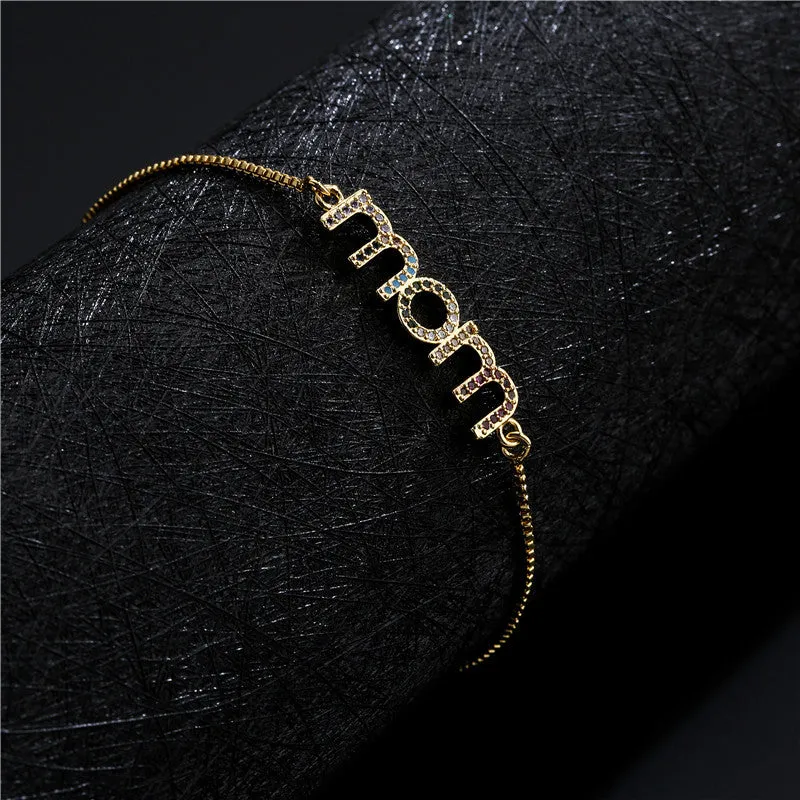 New MOM Charm Brass 18K Gold Plated Zircon Bracelet