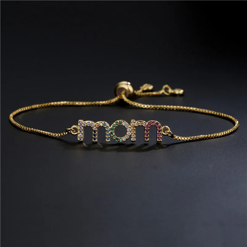 New MOM Charm Brass 18K Gold Plated Zircon Bracelet