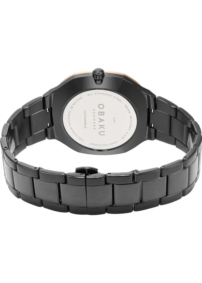 OBAKU ILD-JADE OCTAGONAL CASE BLACK BRACELET ROSE BLACK DIAL V275GMMBSB