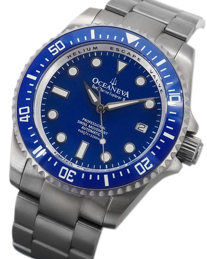 Oceaneva Men's Deep Marine Explorer II 1250M Titanium Watch Blue Dial