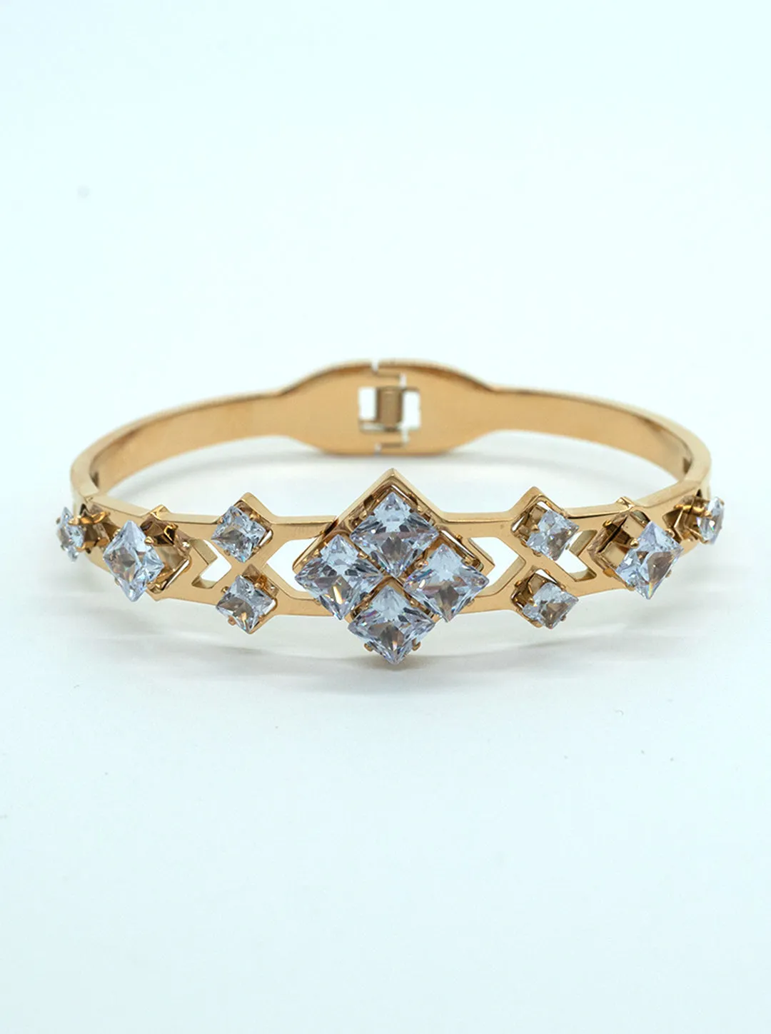 Ornaio 18K Gold Plated Bracelet with Square and Round Zircon Detailing