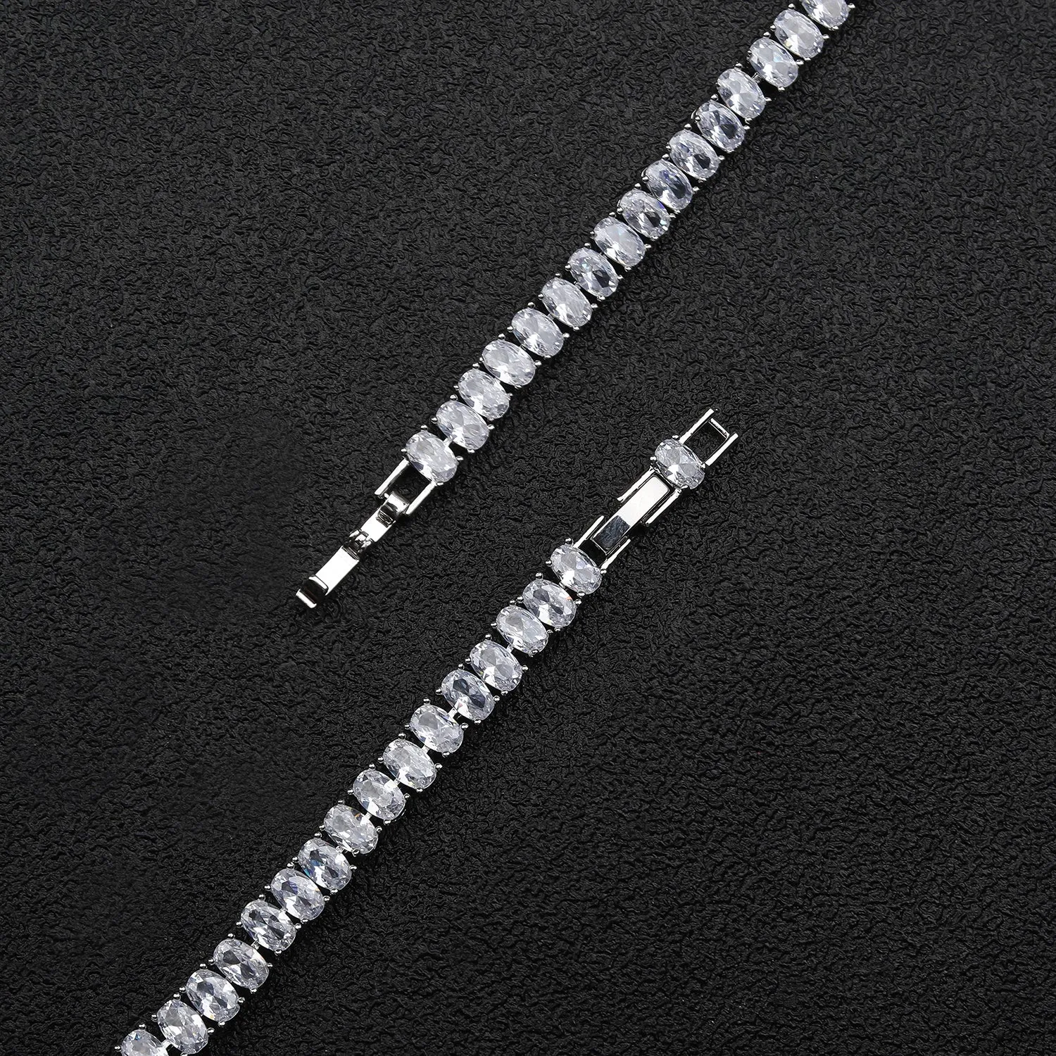 Oval 5A Cubic Zirconia Silver Bracelet Chains Simple for Women CK10141