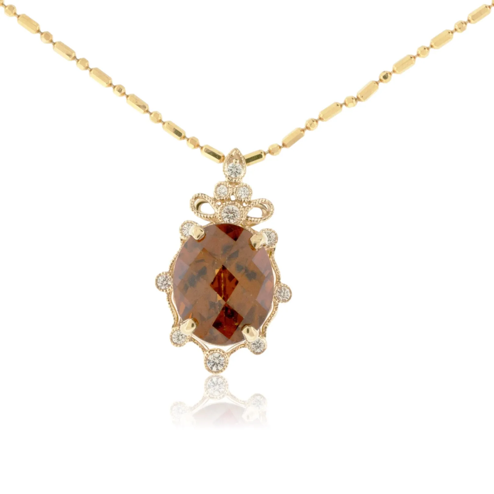 Oval Shaped Brown Zircon Pendant with Diamond Accents