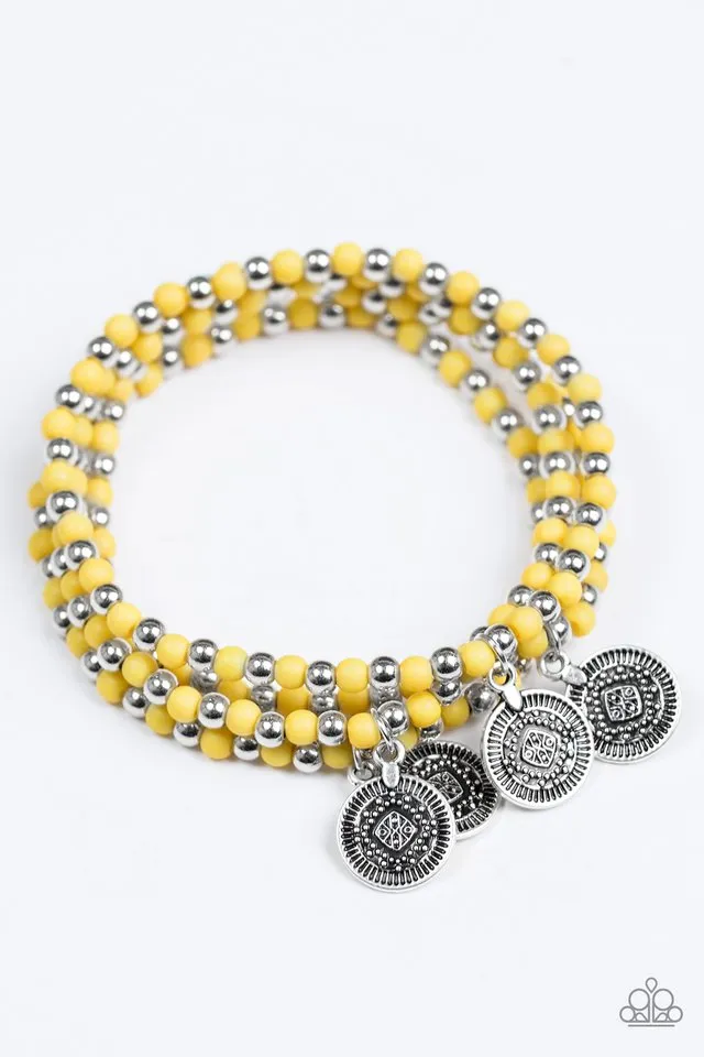 Paparazzi Accessories  - Gypsy Globetrotter #B210 Peg - Yellow Bracelet