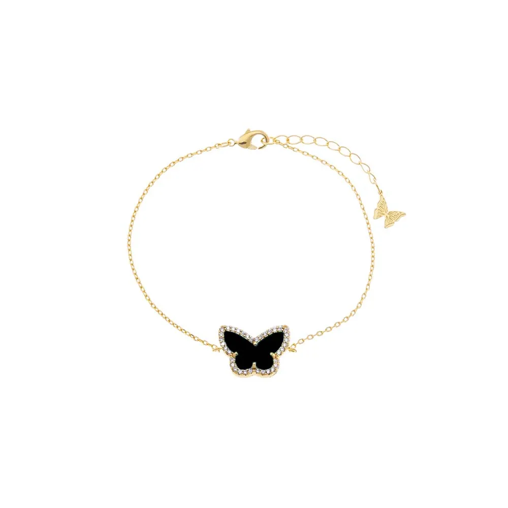 Pave Outline Colored Stone Butterfly Bracelet