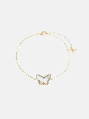 Pave Outline Colored Stone Butterfly Bracelet