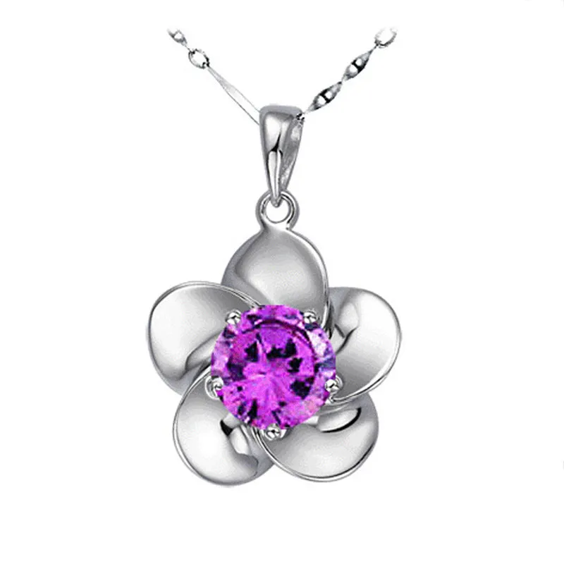 (Pendant Only) Plum Blossom with Round Zircon Silver Pendant for Women