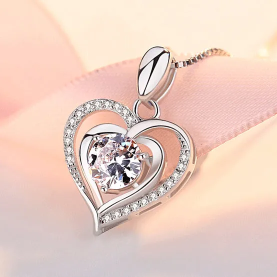 (Pendant Only) Valentine's Day Gift Two Hearts with Zircon Silver Pendant for Women