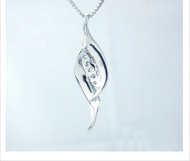 (Pendant Only) Willow Leaf with Zircon Silver Pendant for Women