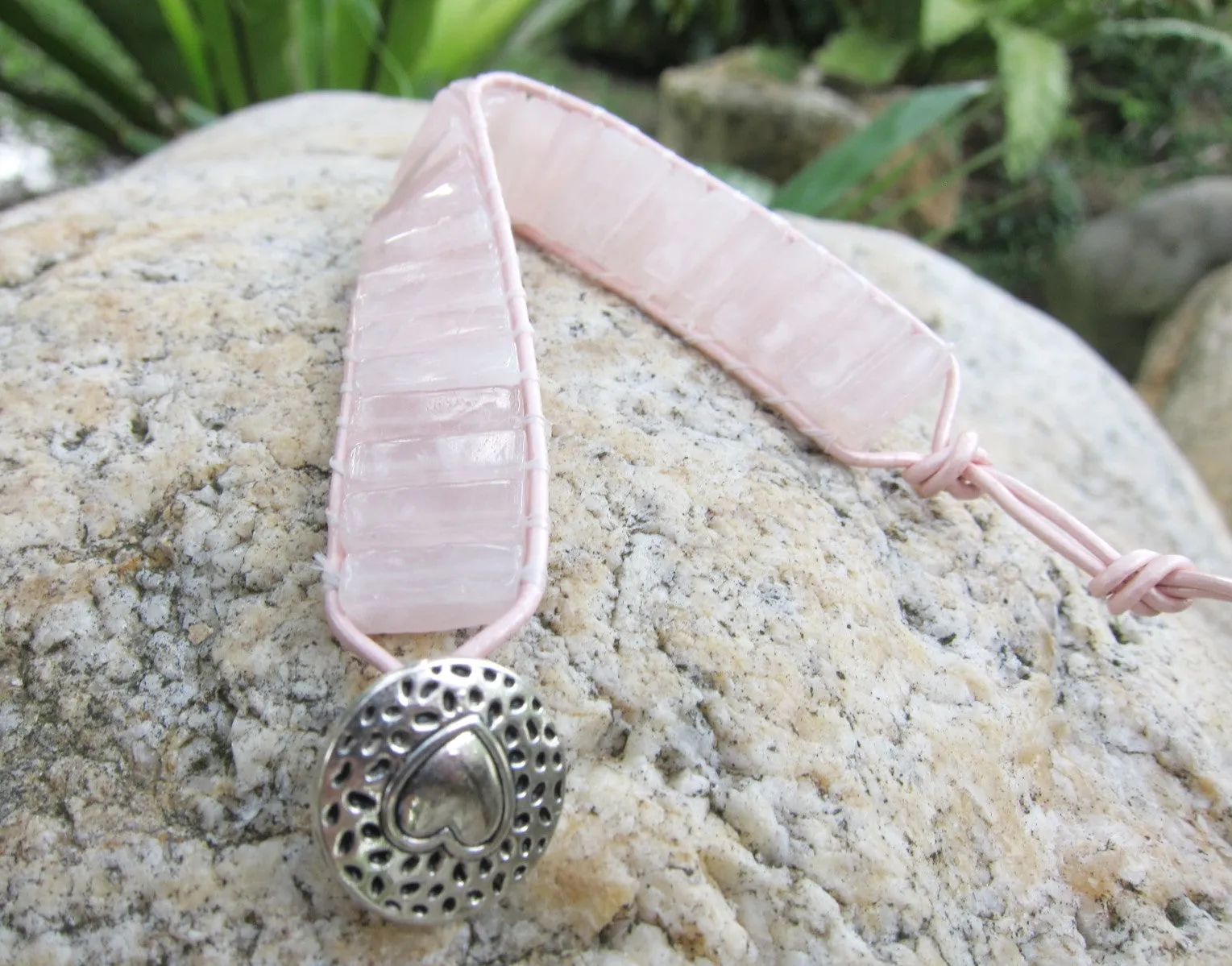 Pink Quartz Tubestone Leather Bracelet - Limited Edition