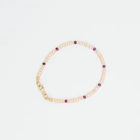 Pink Seed Pearl Bracelet with Garnet and Rose Quartz