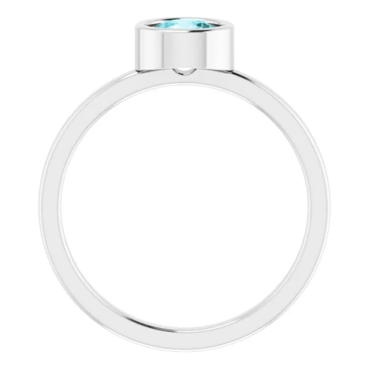 Platinum 5.5 mm Natural Blue Zircon Ring