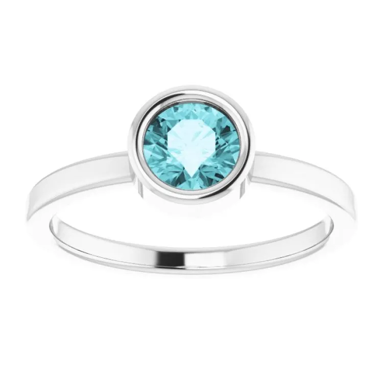 Platinum 5.5 mm Natural Blue Zircon Ring