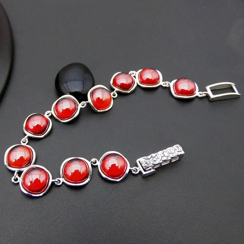 Polished Garnets in S925 Thai Silver Bracelet