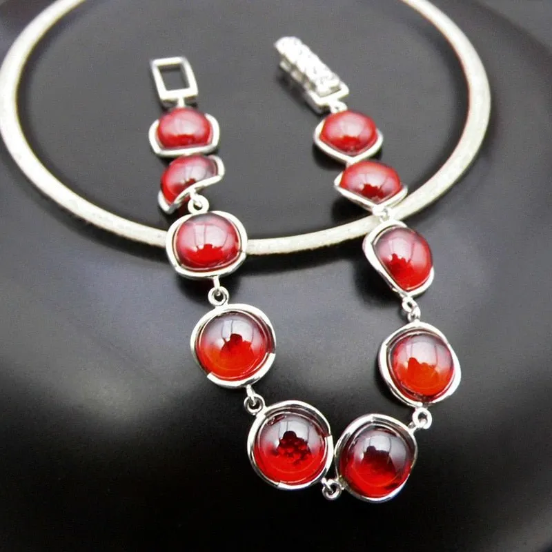 Polished Garnets in S925 Thai Silver Bracelet