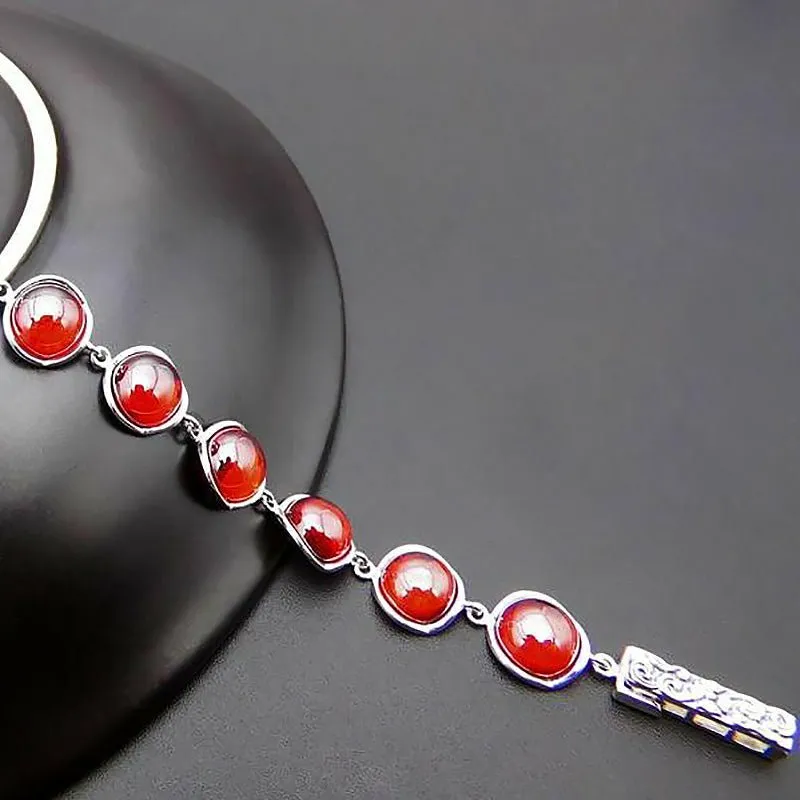 Polished Garnets in S925 Thai Silver Bracelet