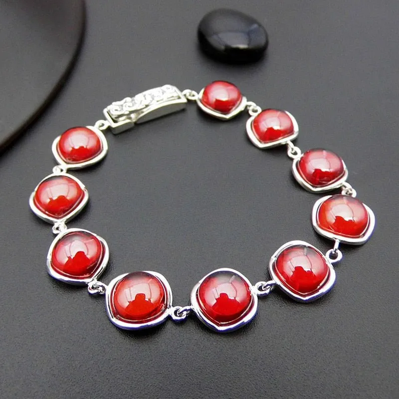 Polished Garnets in S925 Thai Silver Bracelet