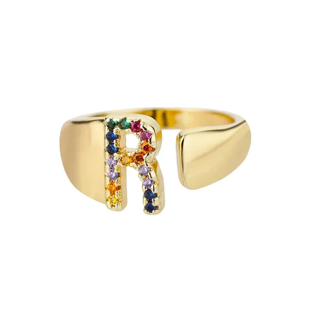 Pre Order:  Multicolor Zircon Alphabet Plated Rings