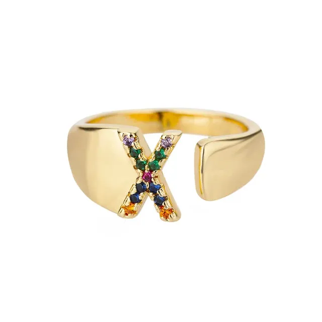 Pre Order:  Multicolor Zircon Alphabet Plated Rings