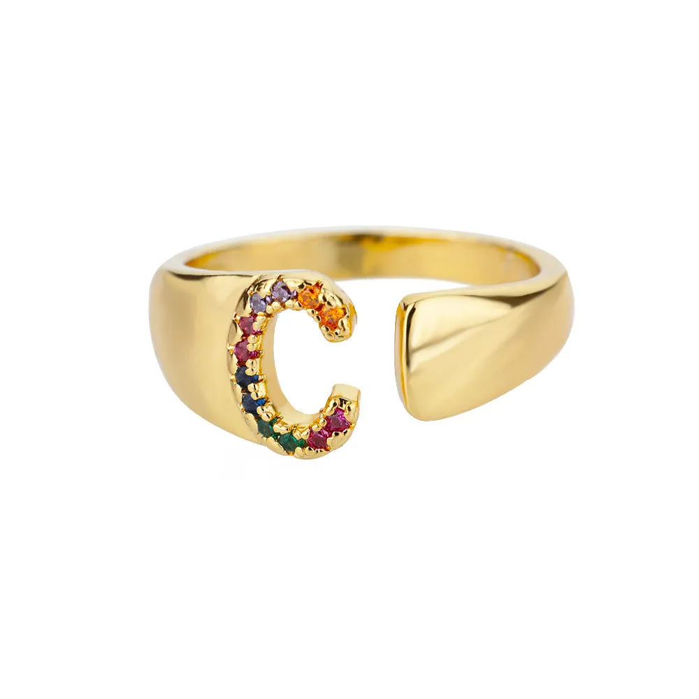 Pre Order:  Multicolor Zircon Alphabet Plated Rings