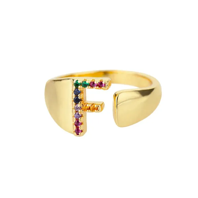 Pre Order:  Multicolor Zircon Alphabet Plated Rings