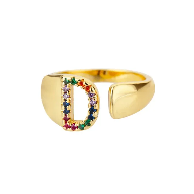 Pre Order:  Multicolor Zircon Alphabet Plated Rings