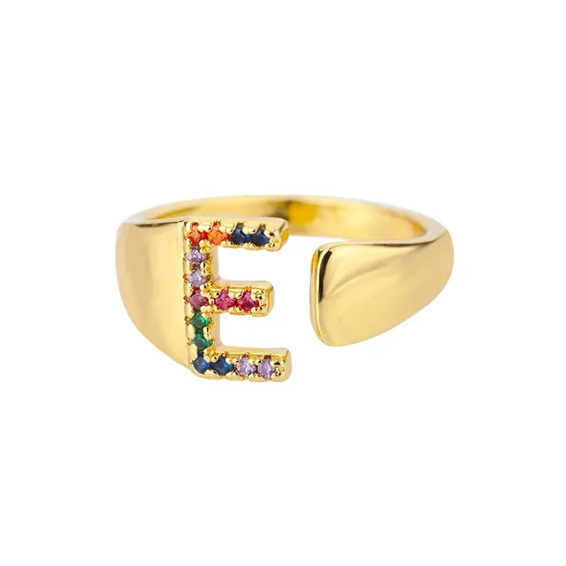 Pre Order:  Multicolor Zircon Alphabet Plated Rings