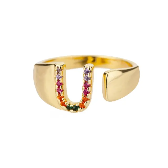 Pre Order:  Multicolor Zircon Alphabet Plated Rings