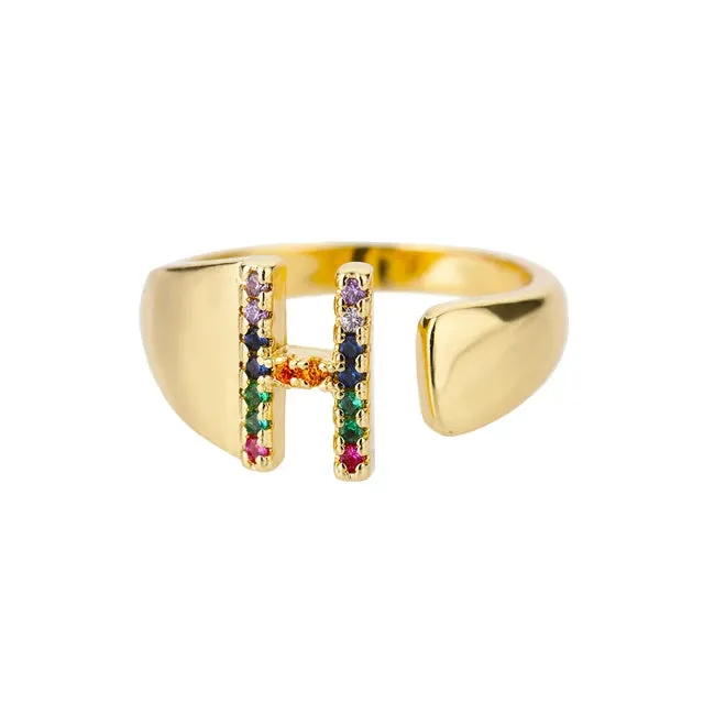 Pre Order:  Multicolor Zircon Alphabet Plated Rings