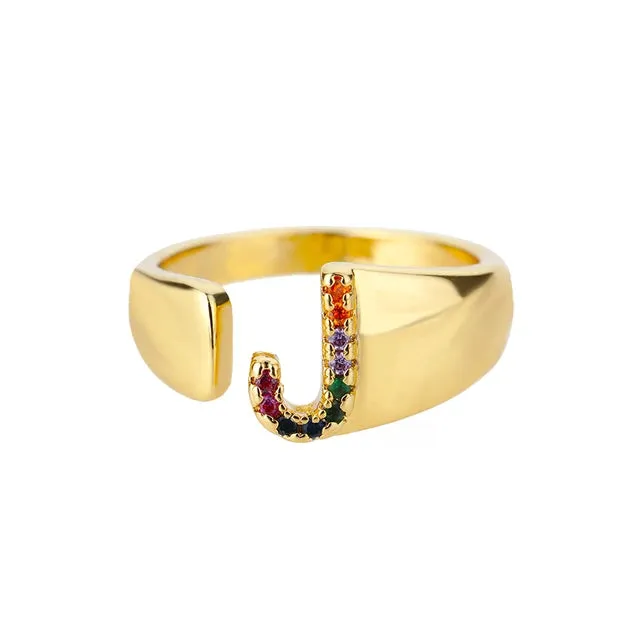 Pre Order:  Multicolor Zircon Alphabet Plated Rings