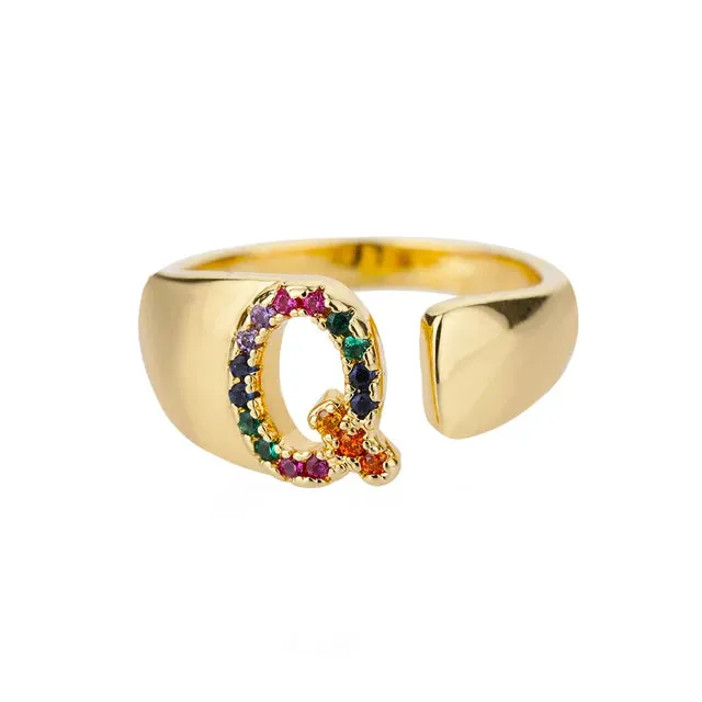 Pre Order:  Multicolor Zircon Alphabet Plated Rings